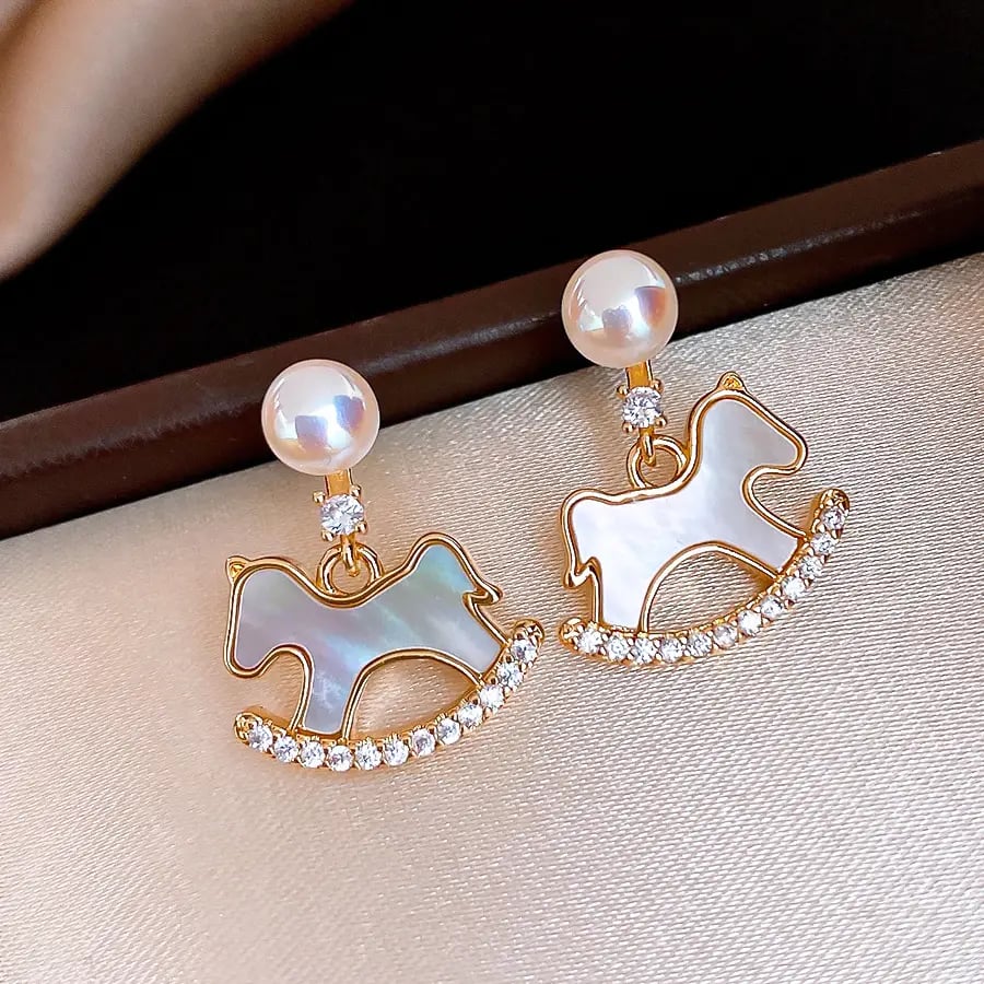 Rocking Horse Stud Earrings with Pearl Accent