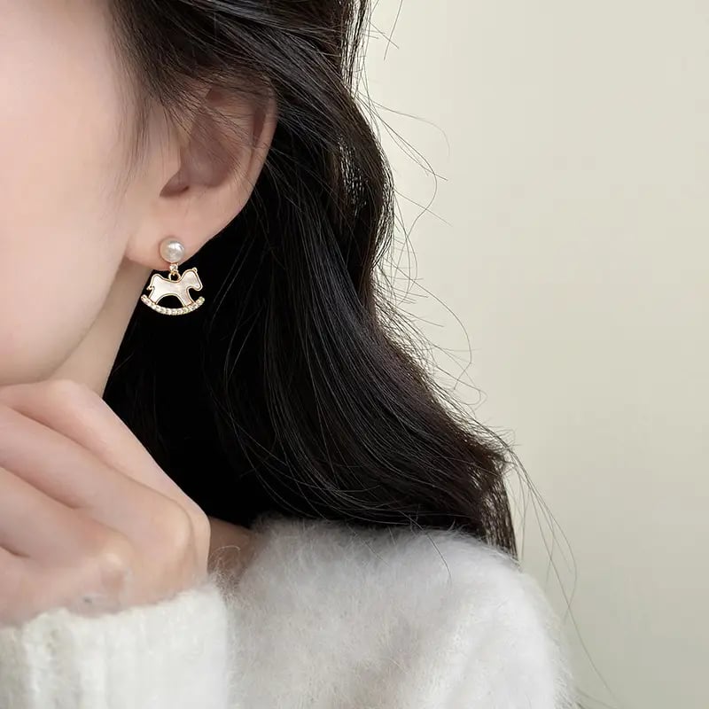 Rocking Horse Stud Earrings with Pearl Accent