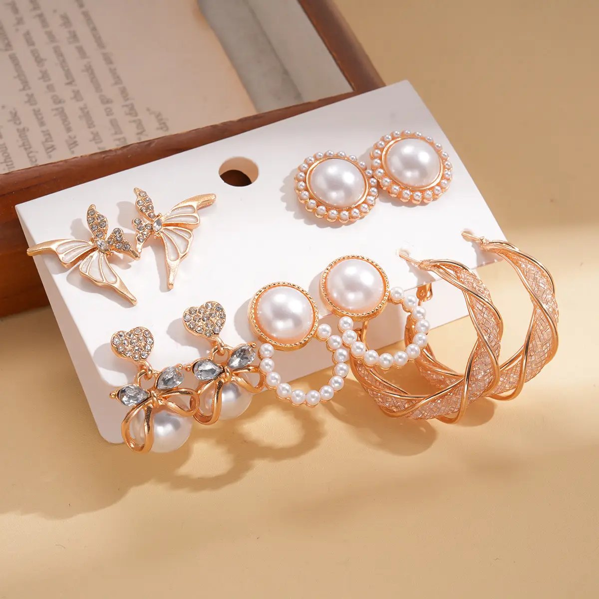 Set of 5 - Dainty Pearl Embellished Earrings