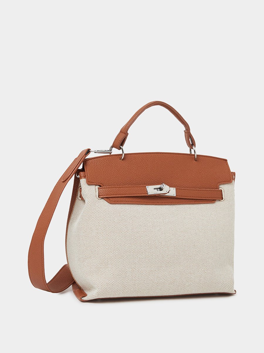 Cream Contrast Flap Detail Handbag