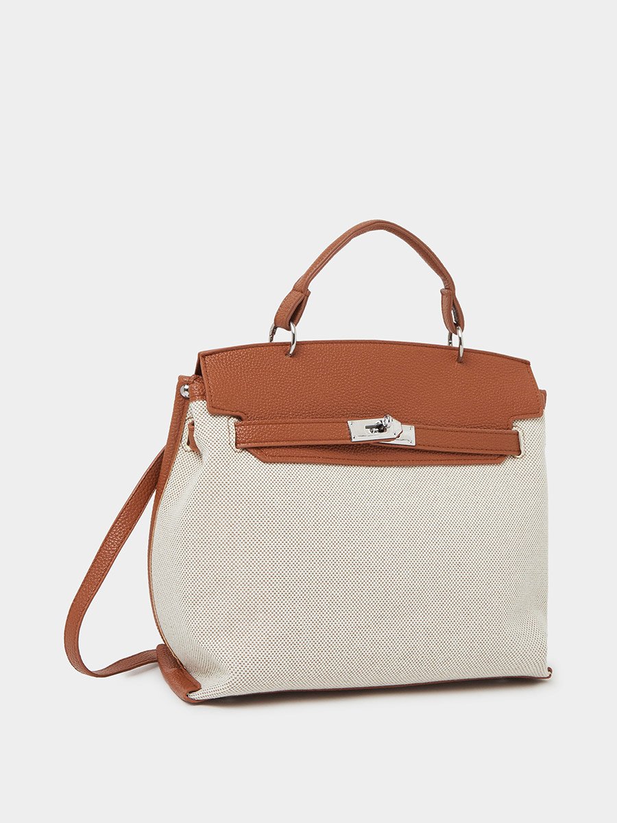 Cream Contrast Flap Detail Handbag