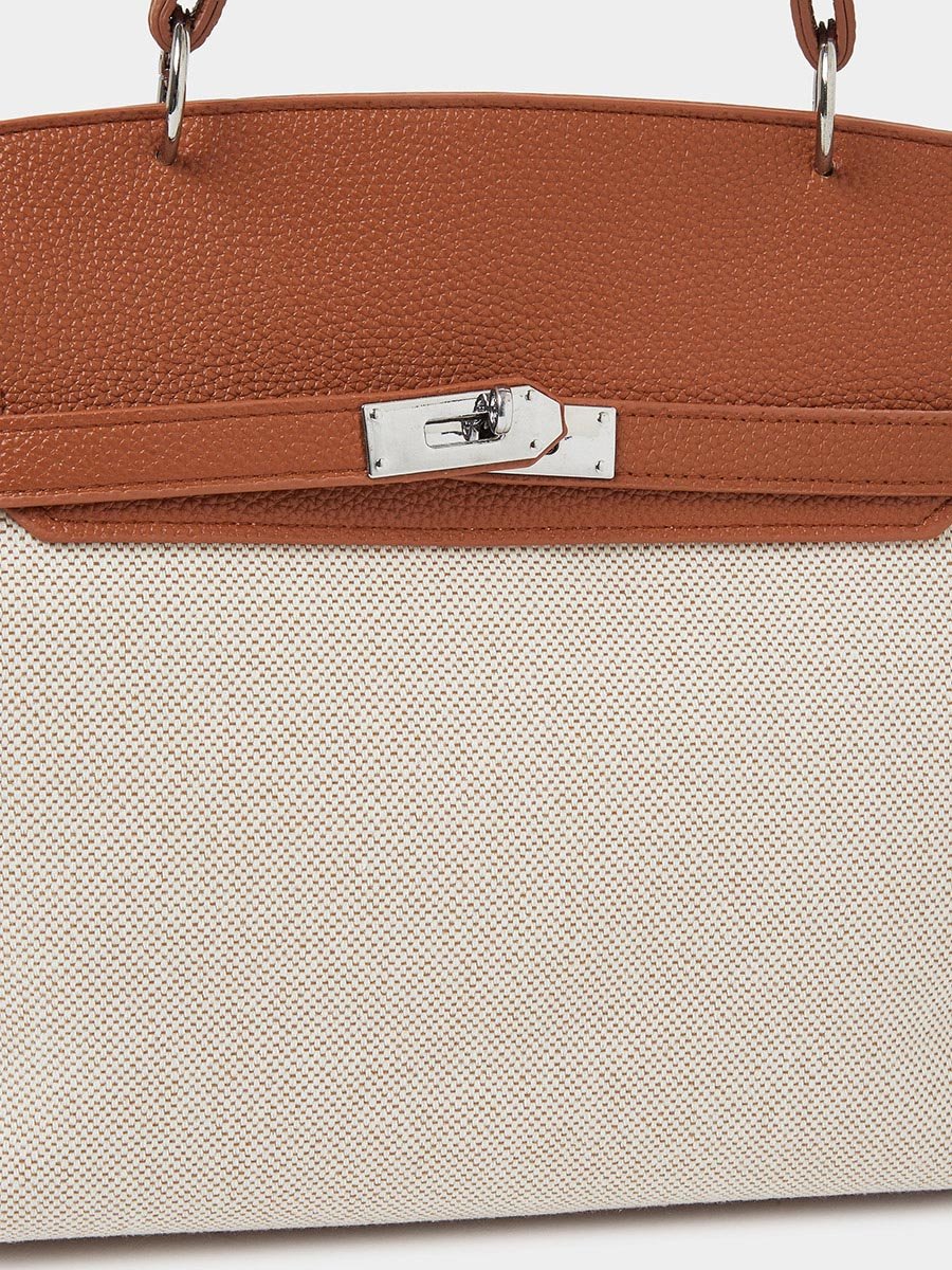 Cream Contrast Flap Detail Handbag