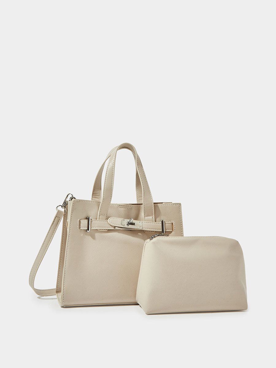 Grey Shopper Bag with Metal Accent