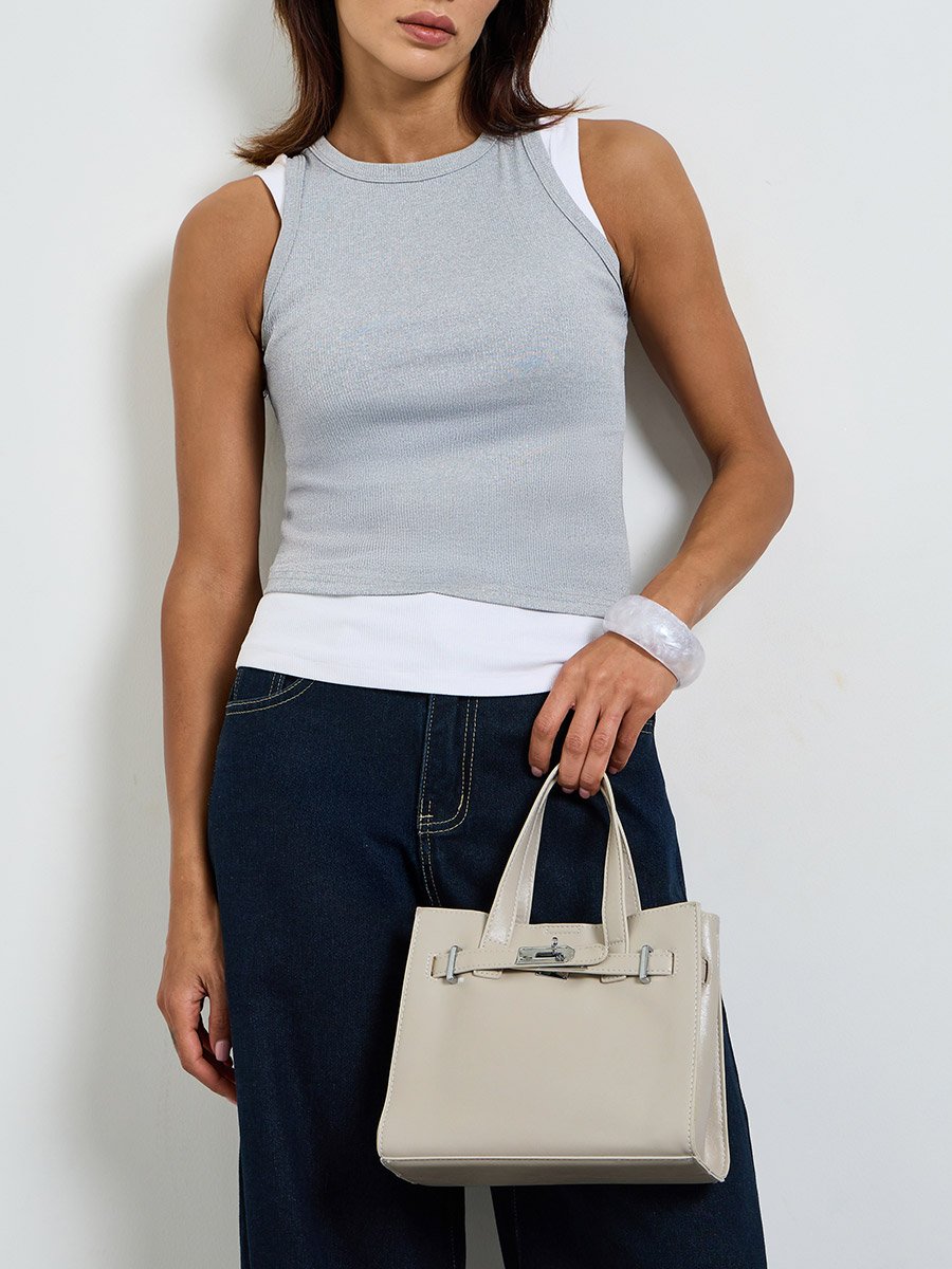 Grey Shopper Bag with Metal Accent
