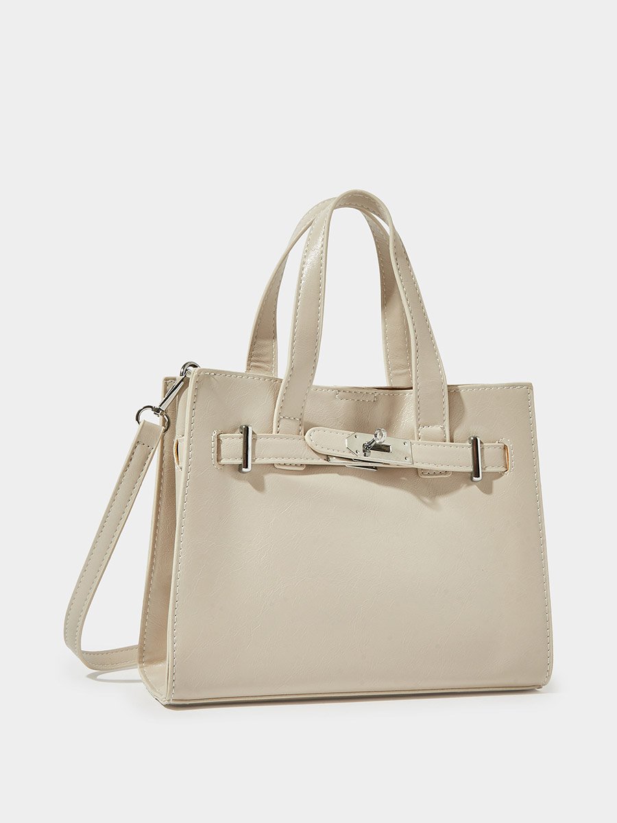 Grey Shopper Bag with Metal Accent