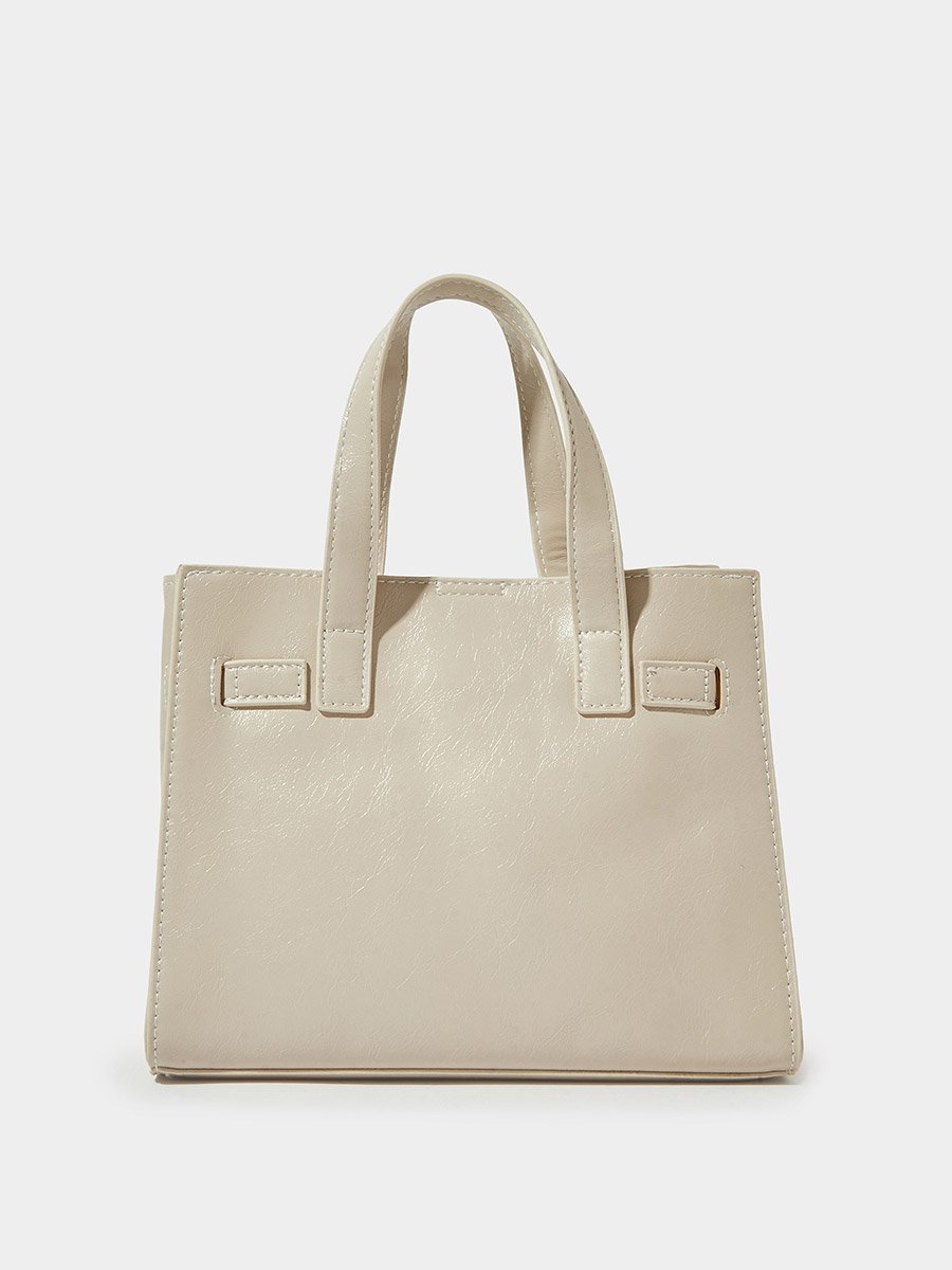 Grey Shopper Bag with Metal Accent