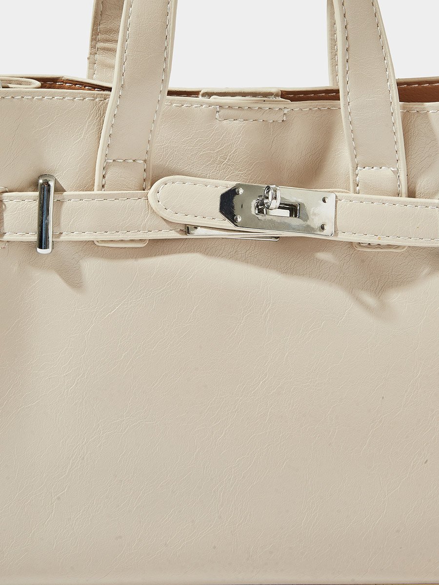 Grey Shopper Bag with Metal Accent
