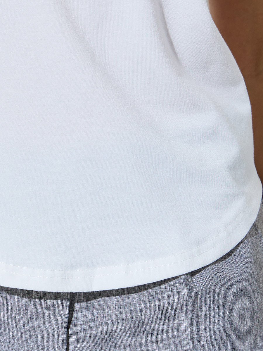 White Regular Fit T-Shirt with Curved Hem