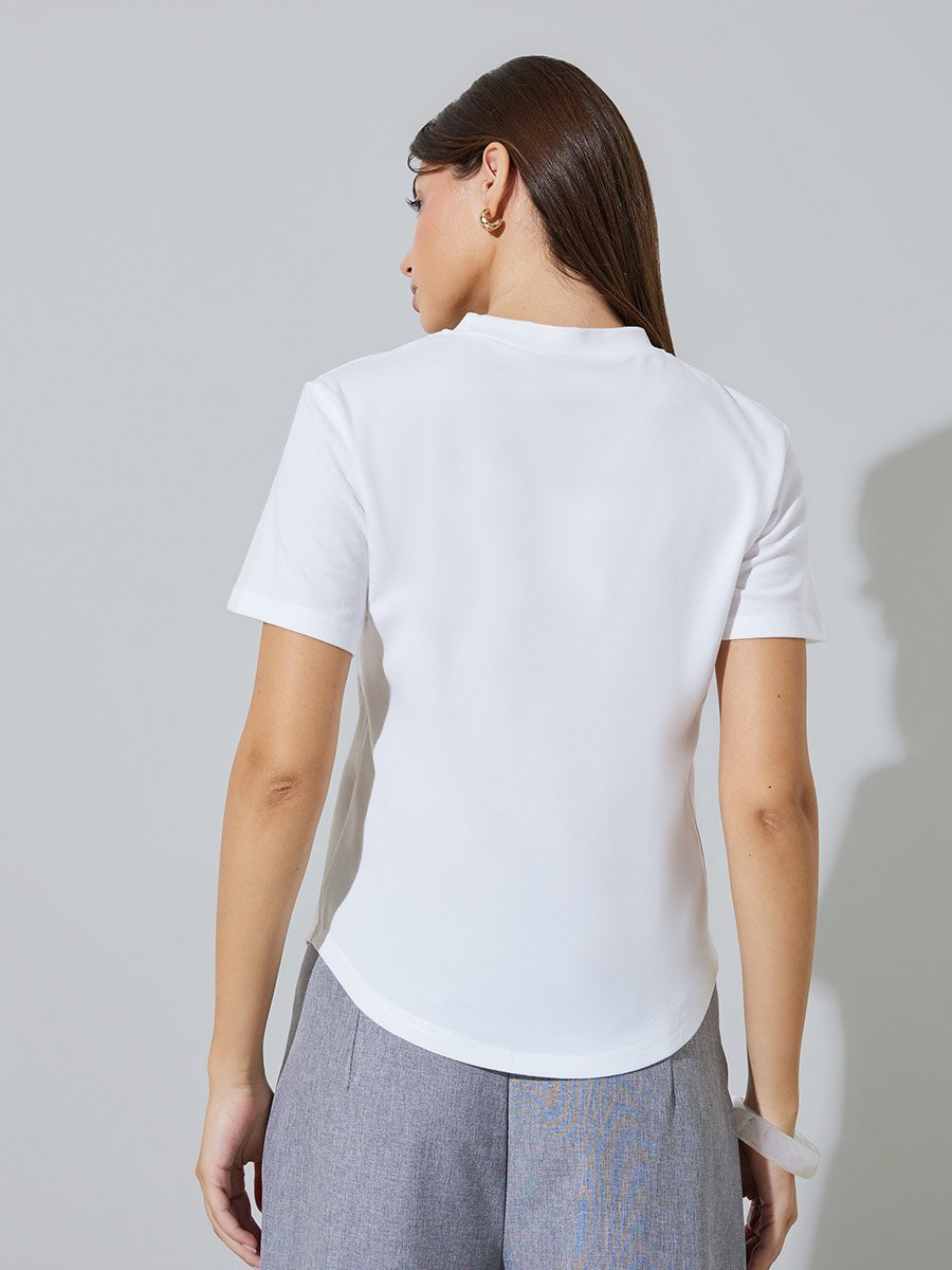 White Regular Fit T-Shirt with Curved Hem