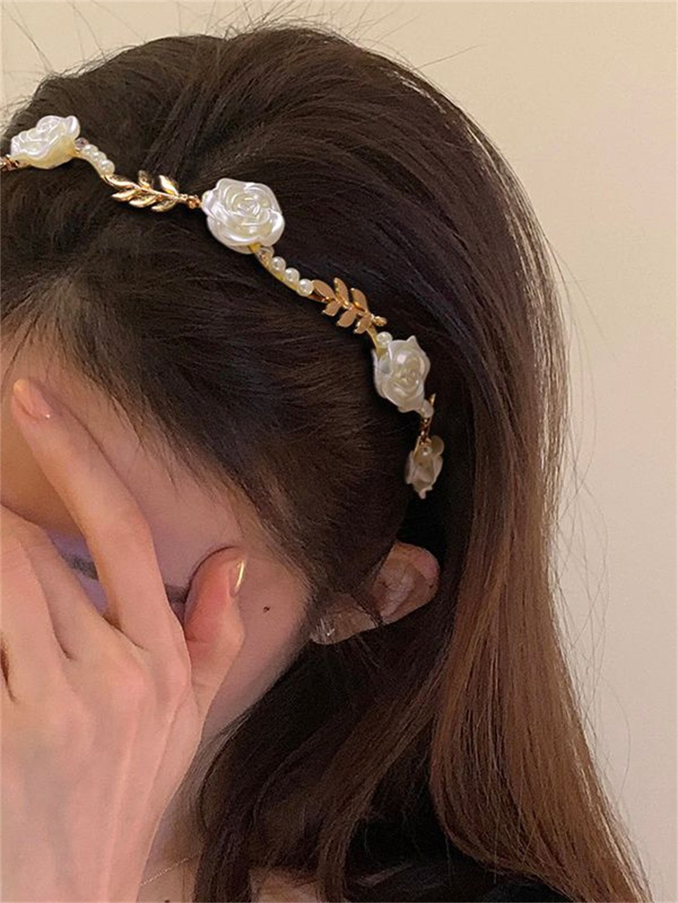 White Rose and Pearl Embellished Headband