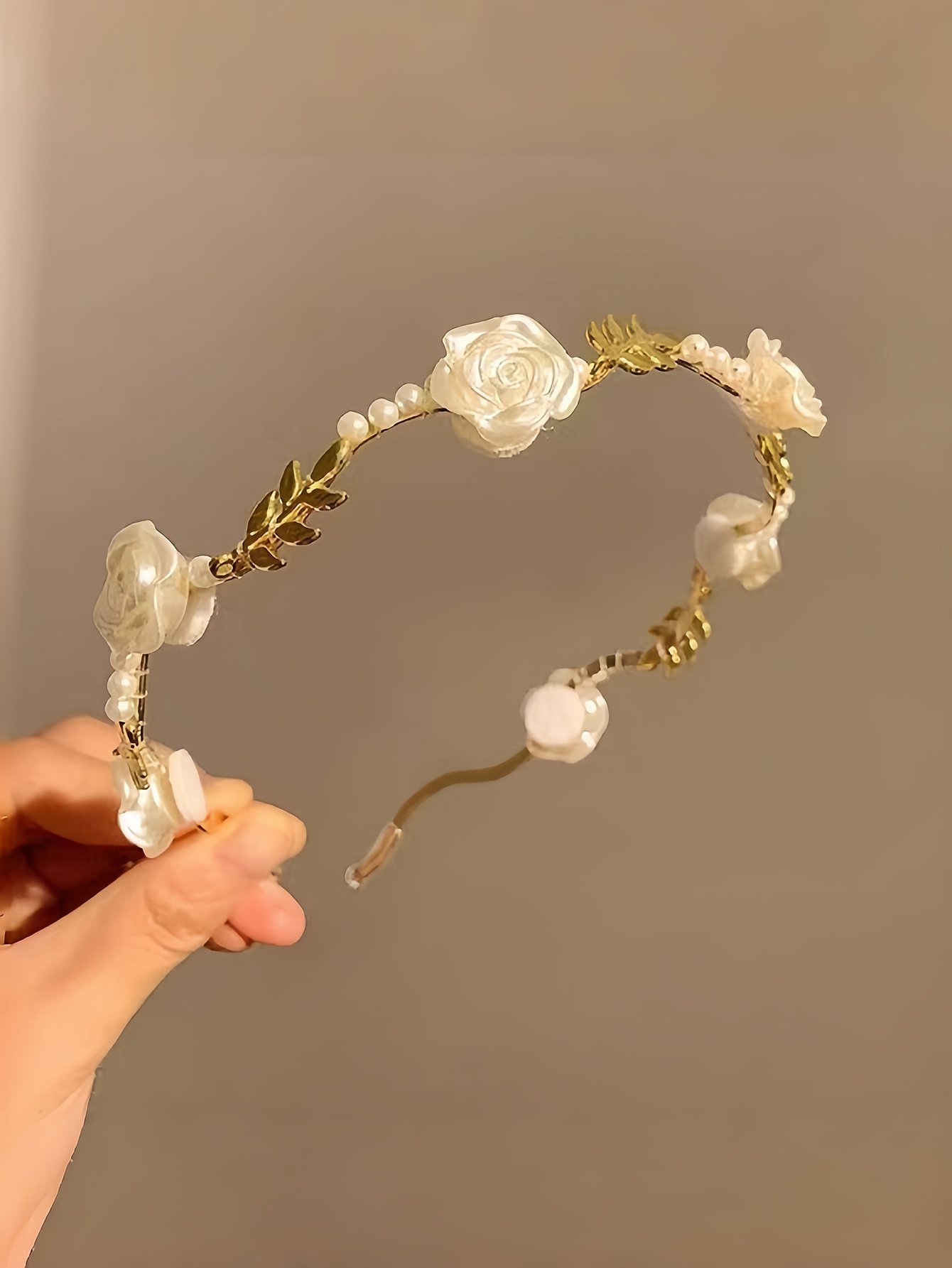 White Rose and Pearl Embellished Headband