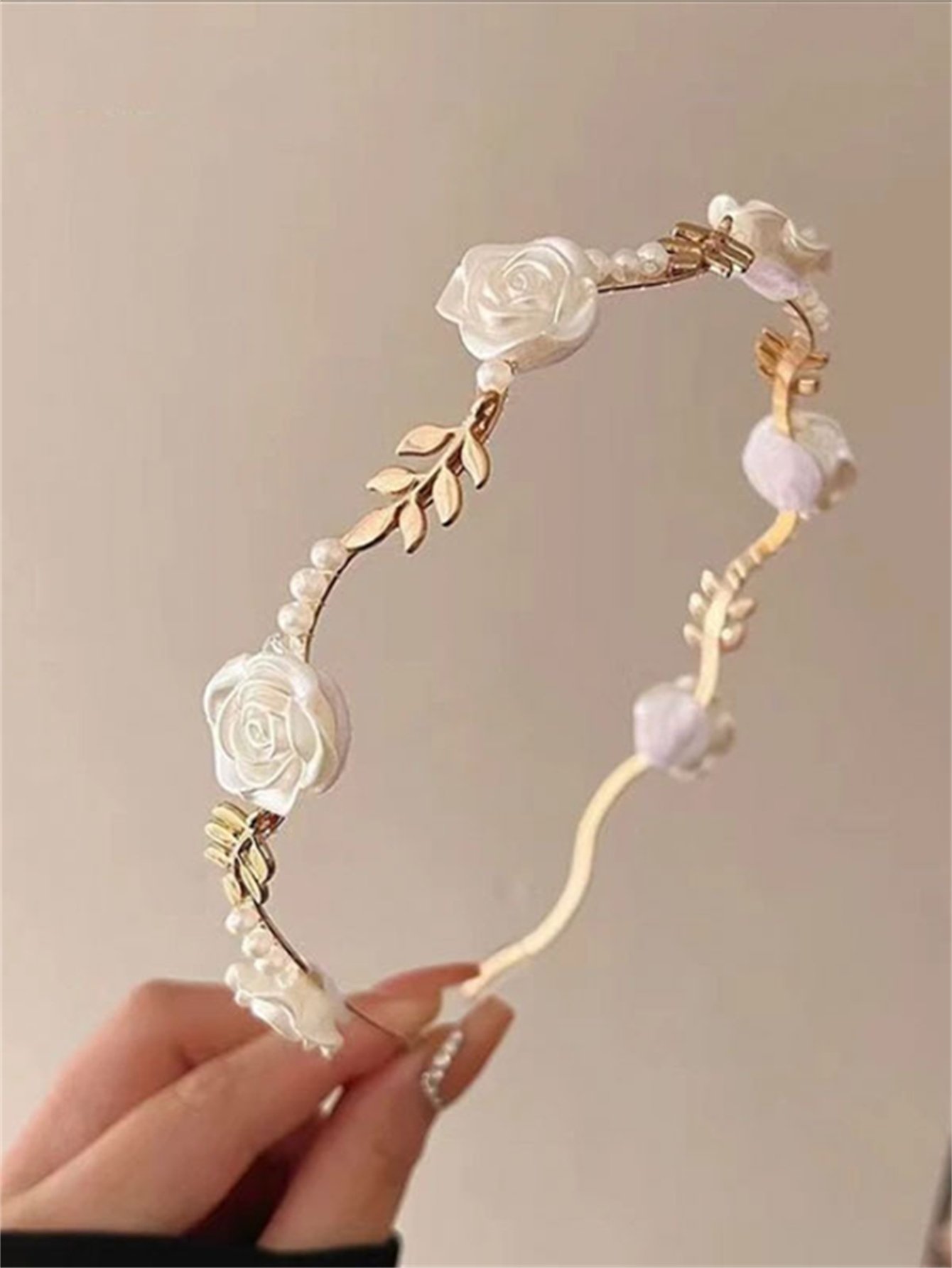 White Rose and Pearl Embellished Headband