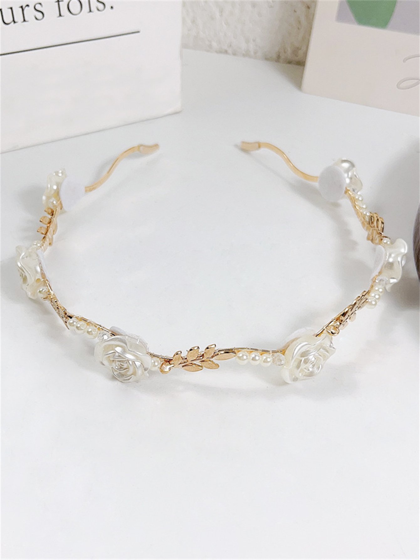 White Rose and Pearl Embellished Headband