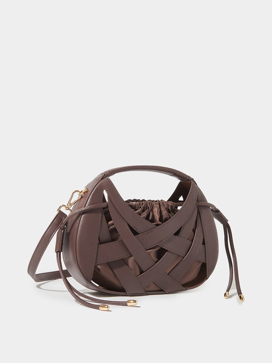 Brown Weave Hollow Handbag