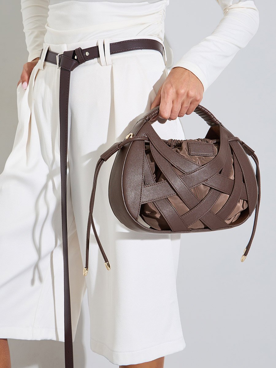 Brown Weave Hollow Handbag