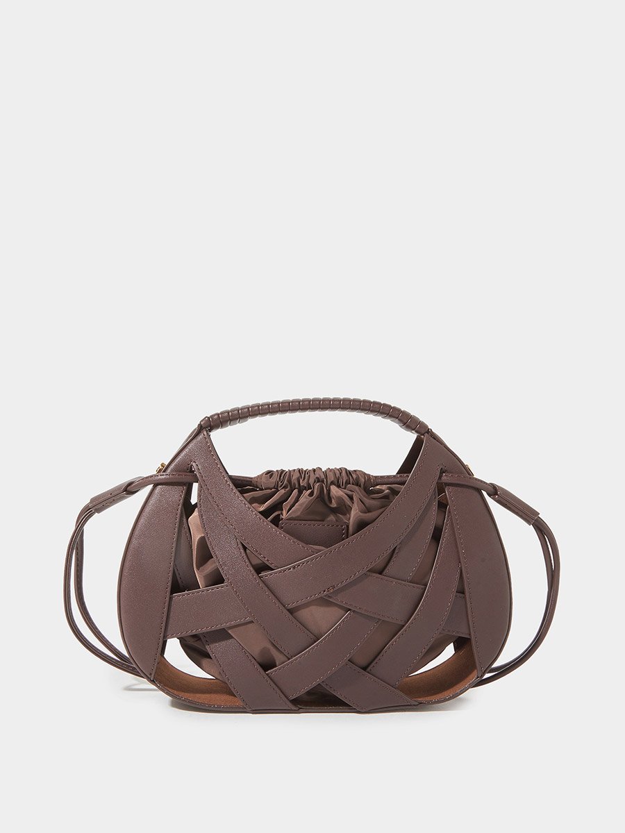 Brown Weave Hollow Handbag