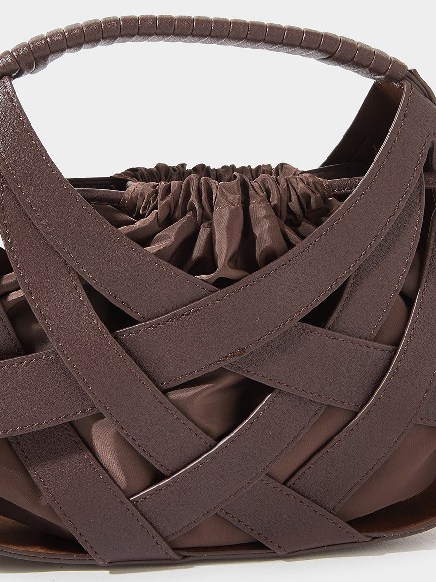 Brown Weave Hollow Handbag