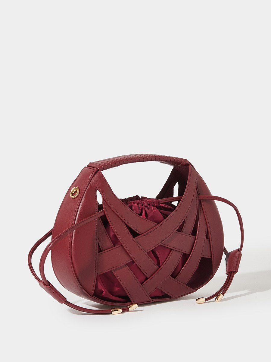 Burgundy Weave Hollow Handbag