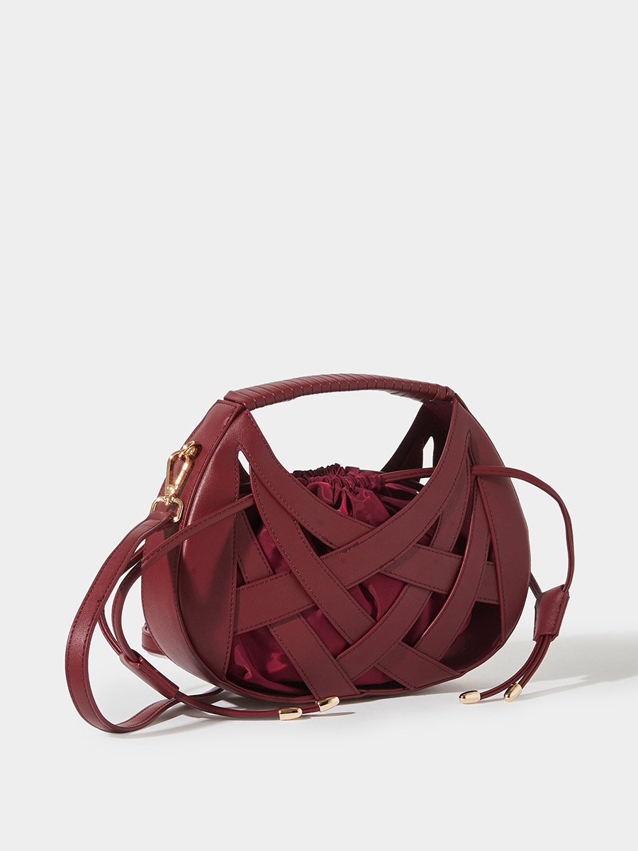 Burgundy Weave Hollow Handbag