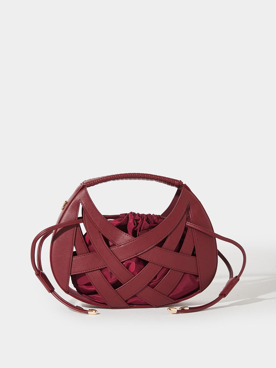 Burgundy Weave Hollow Handbag