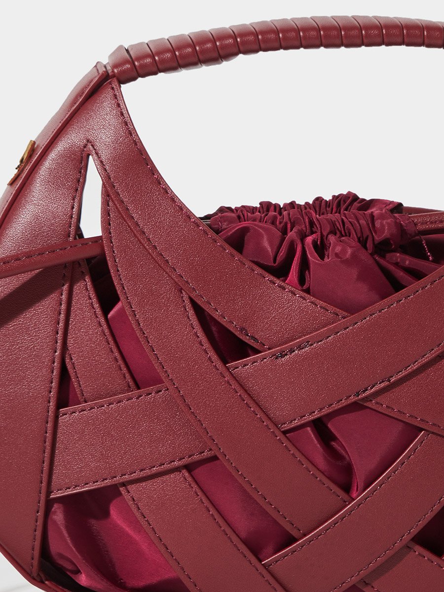 Burgundy Weave Hollow Handbag
