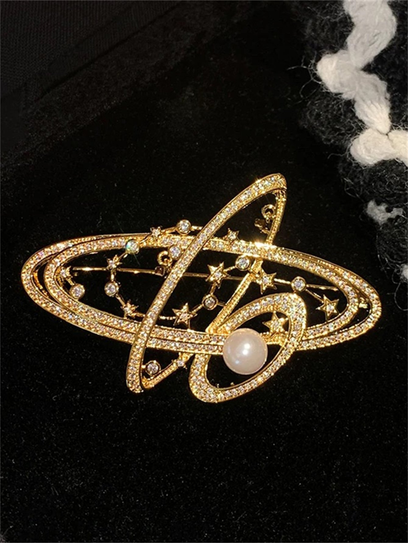 Gold Planetary Brooch with Pearl Accent