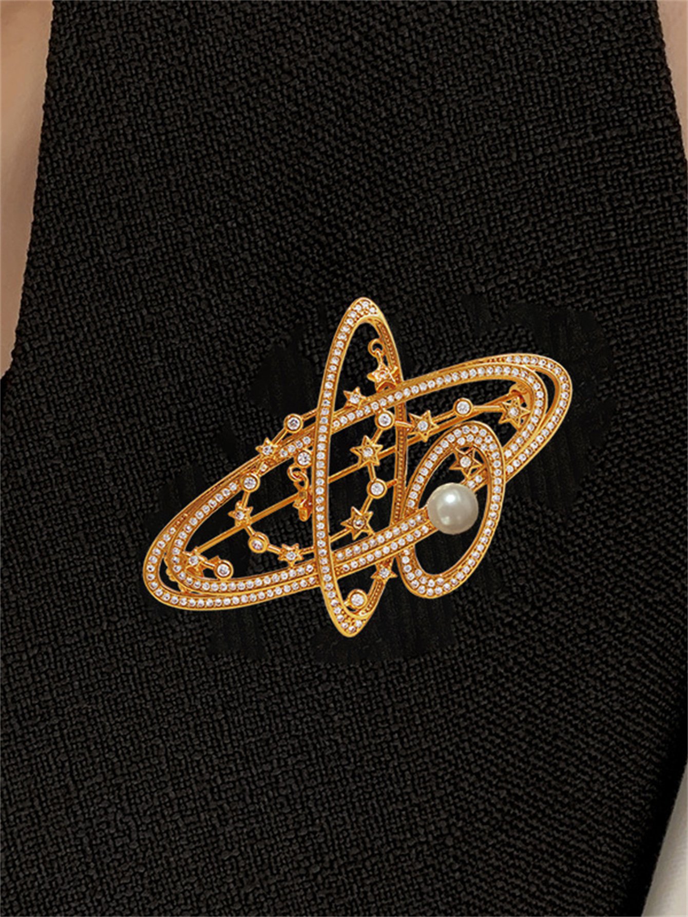 Gold Planetary Brooch with Pearl Accent