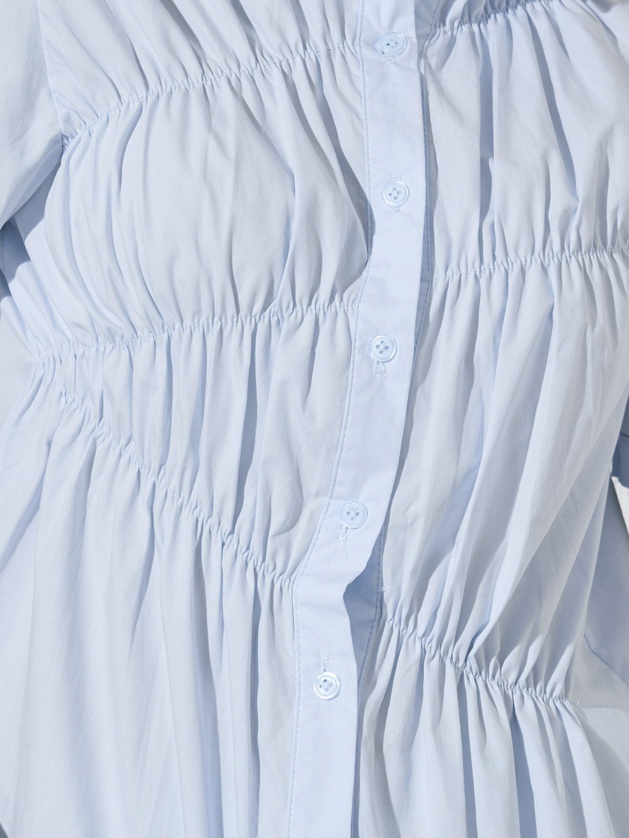 Blue Ruched Short Sleeve Shirt