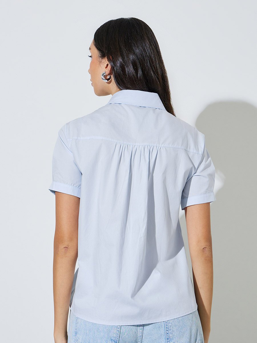 Blue Ruched Short Sleeve Shirt