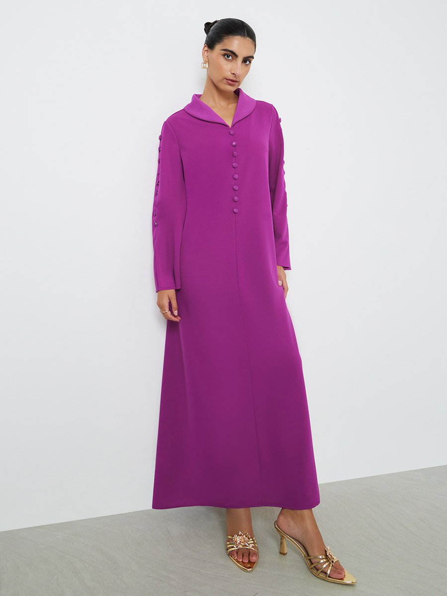 Purple Slit Sleeve Jalabiya with Button Detail