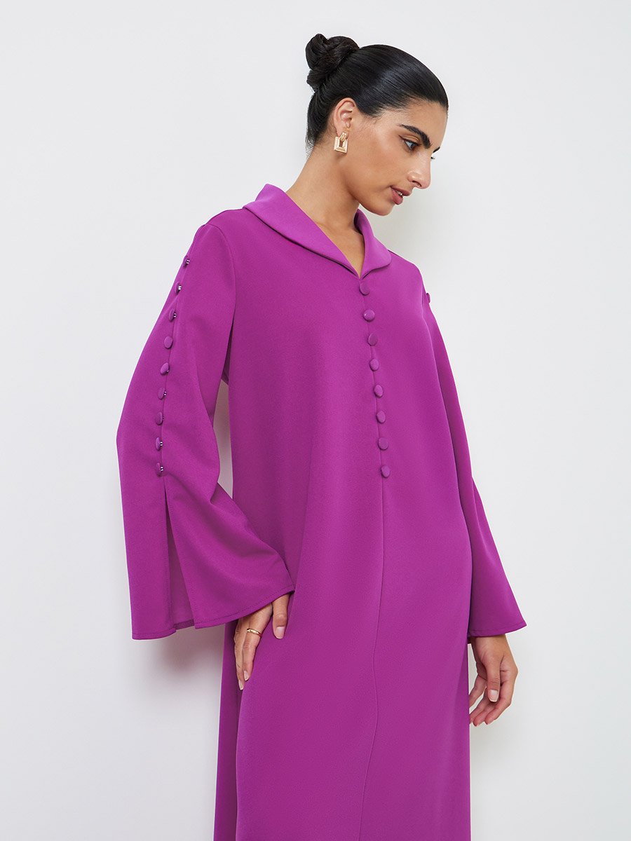 Purple Slit Sleeve Jalabiya with Button Detail