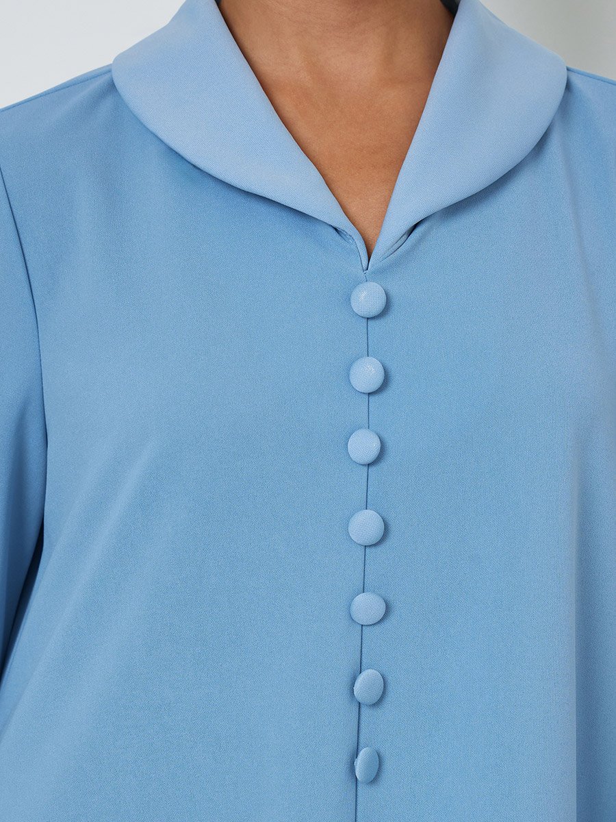 Blue Slit Sleeve Jalabiya with Button Detail