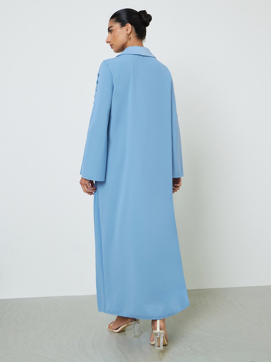 Blue Slit Sleeve Jalabiya with Button Detail