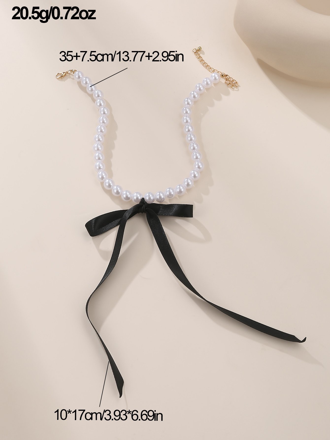 Pearl Beaded Necklace with Black Ribbon