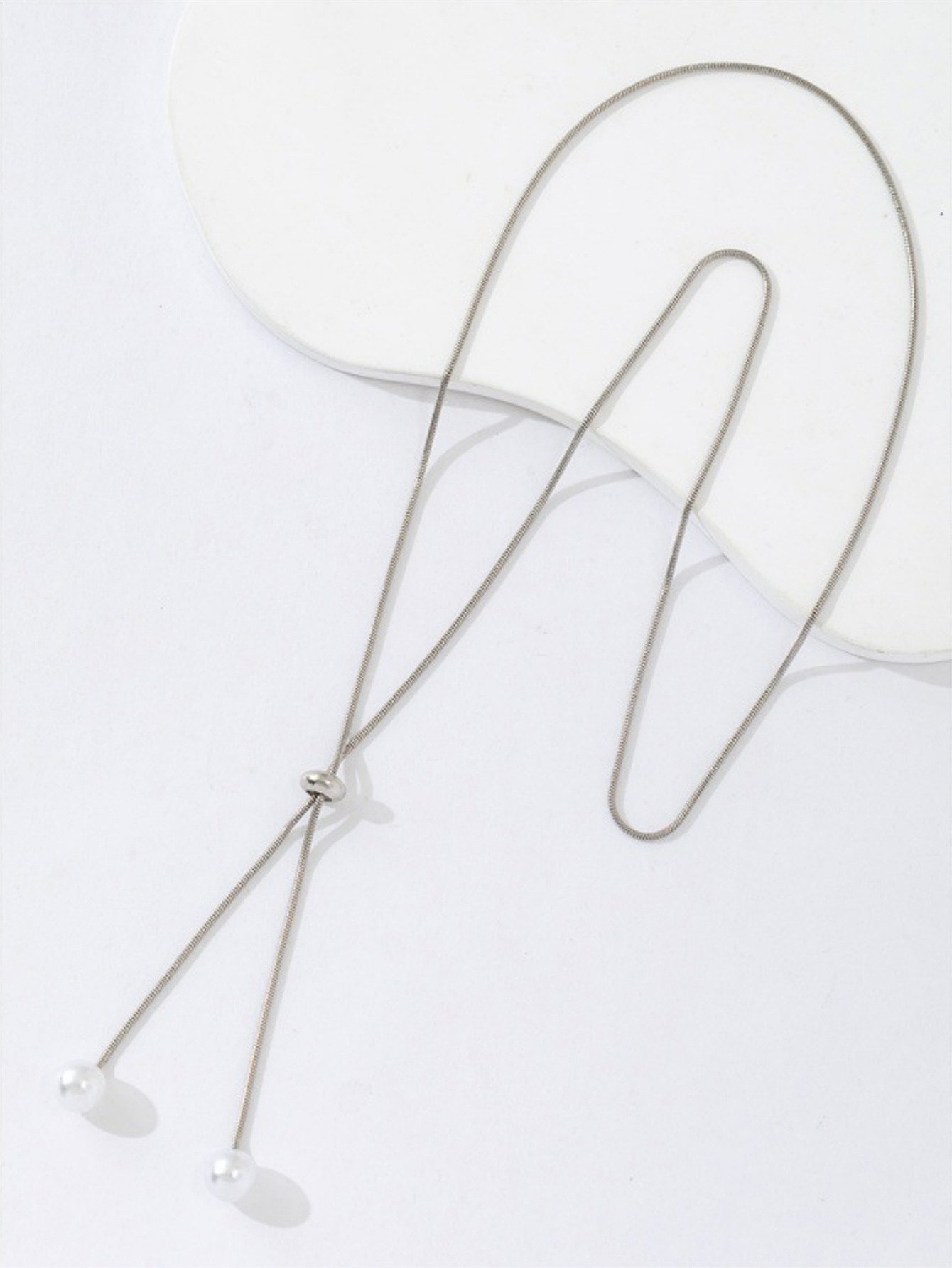 Silver Y Necklace with Pearl Drops