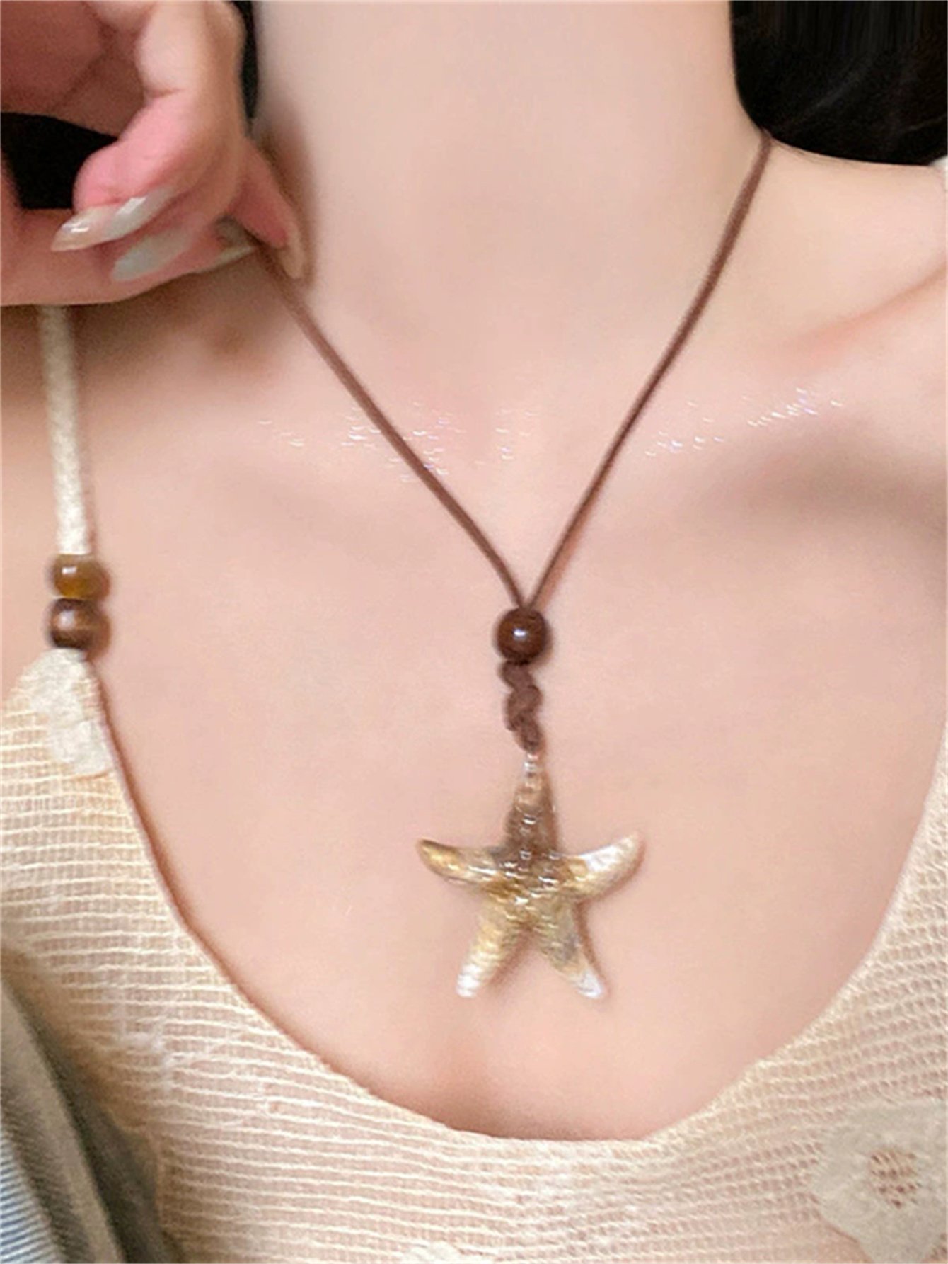 Beige Starfish Pendant Necklace