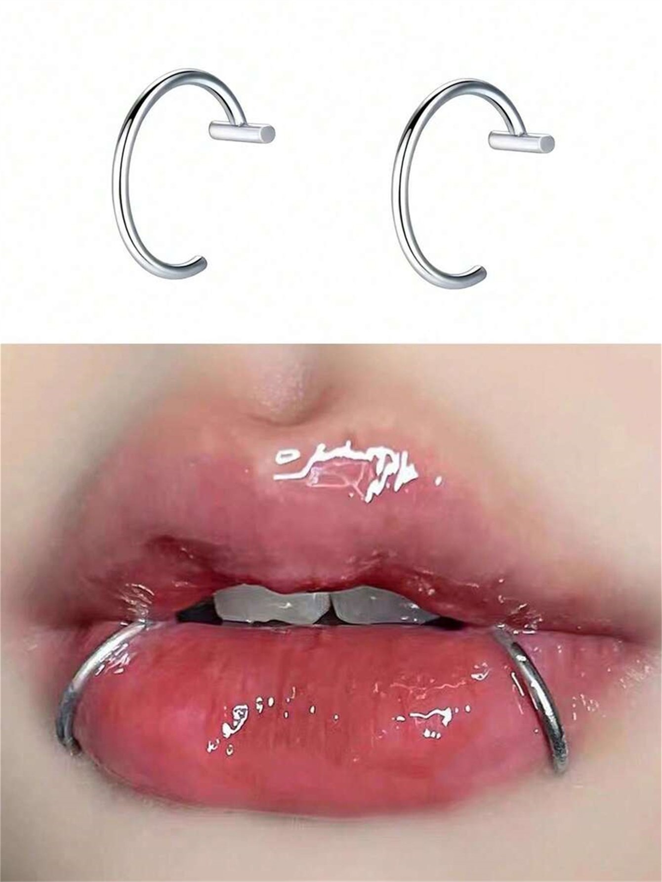 Pack of 2 - Silver C-Shaped Lips Ring