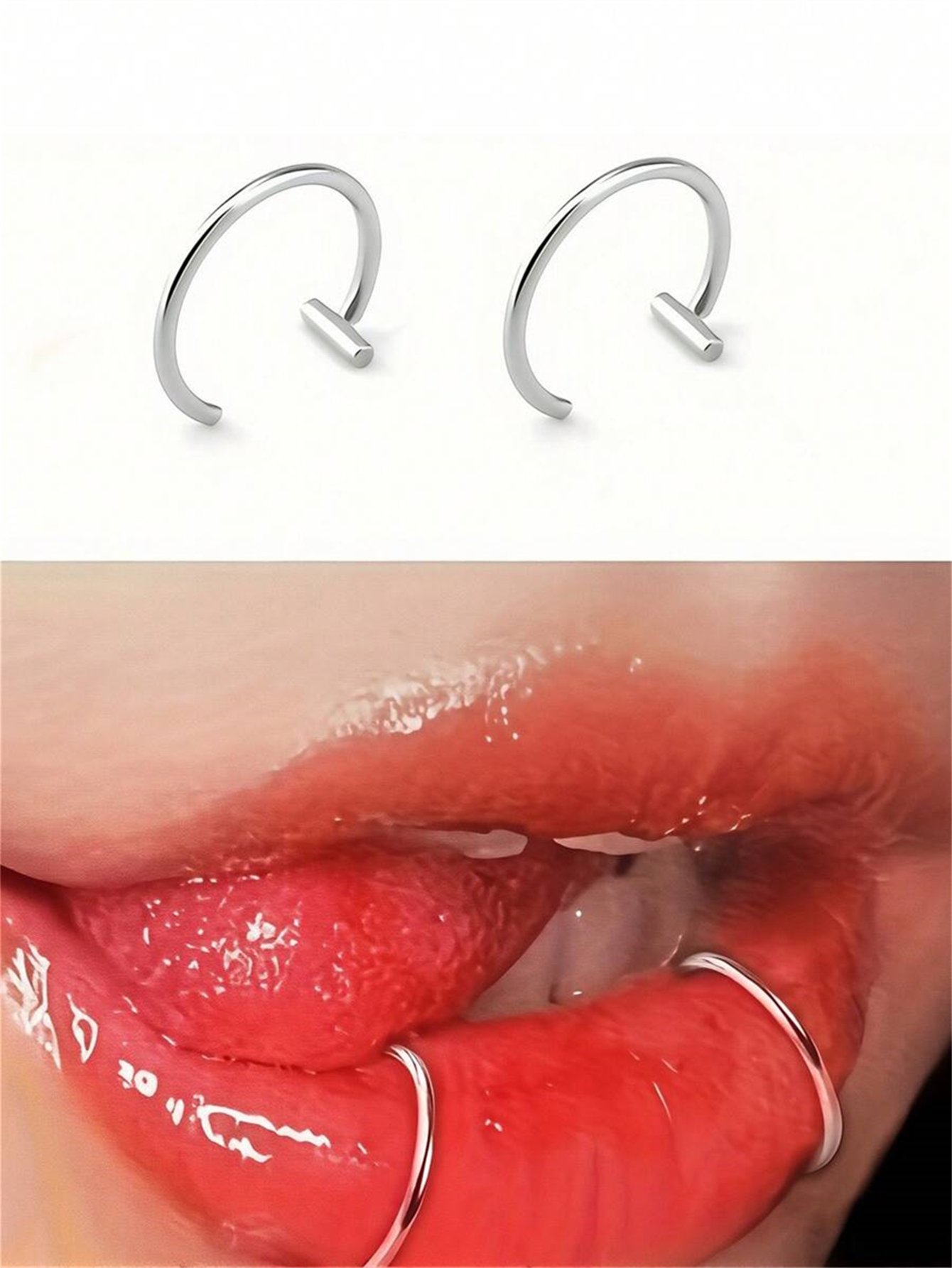 Pack of 2 - Silver C-Shaped Lips Ring