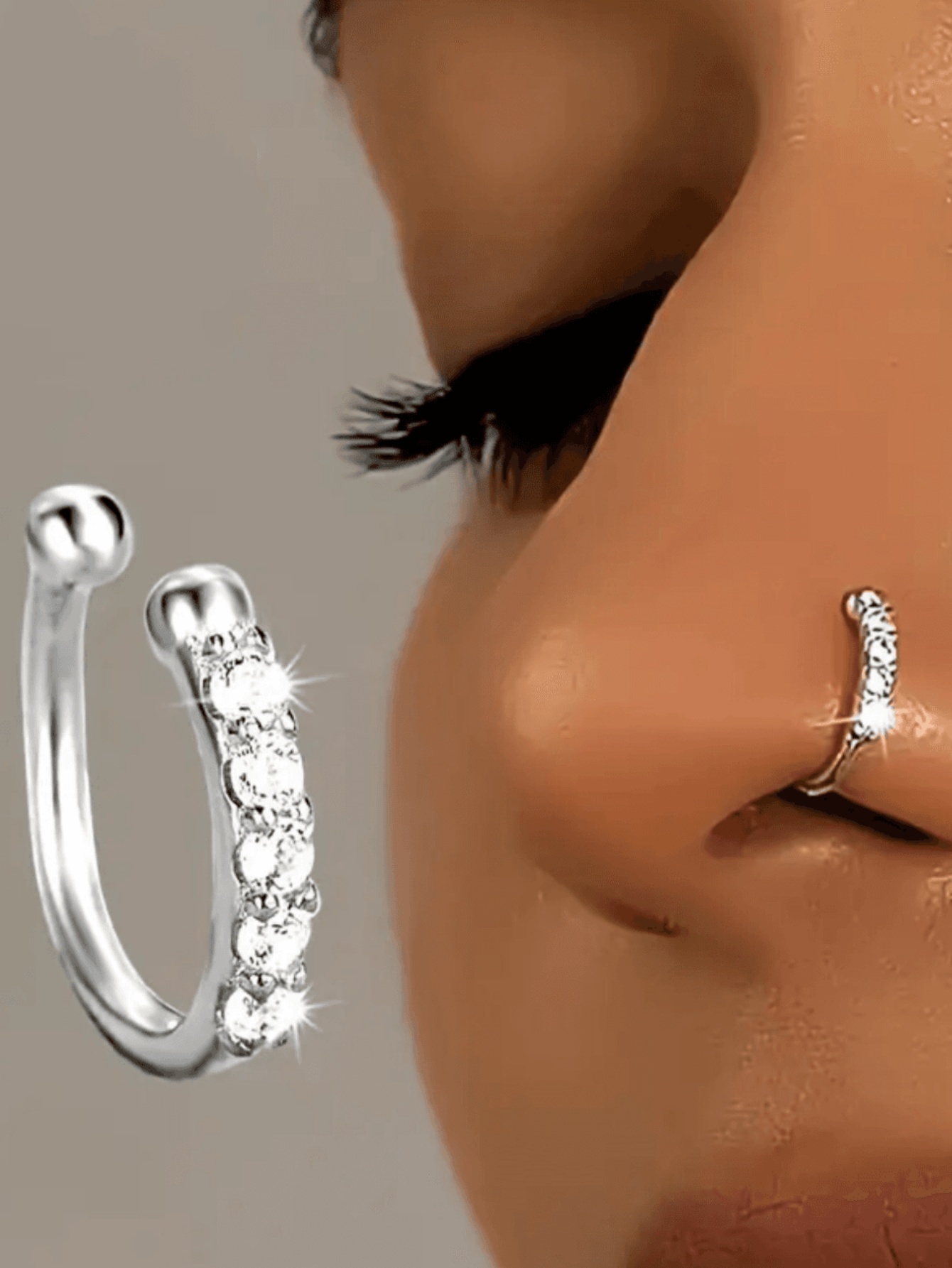 Silver Crystal Nose Cuff