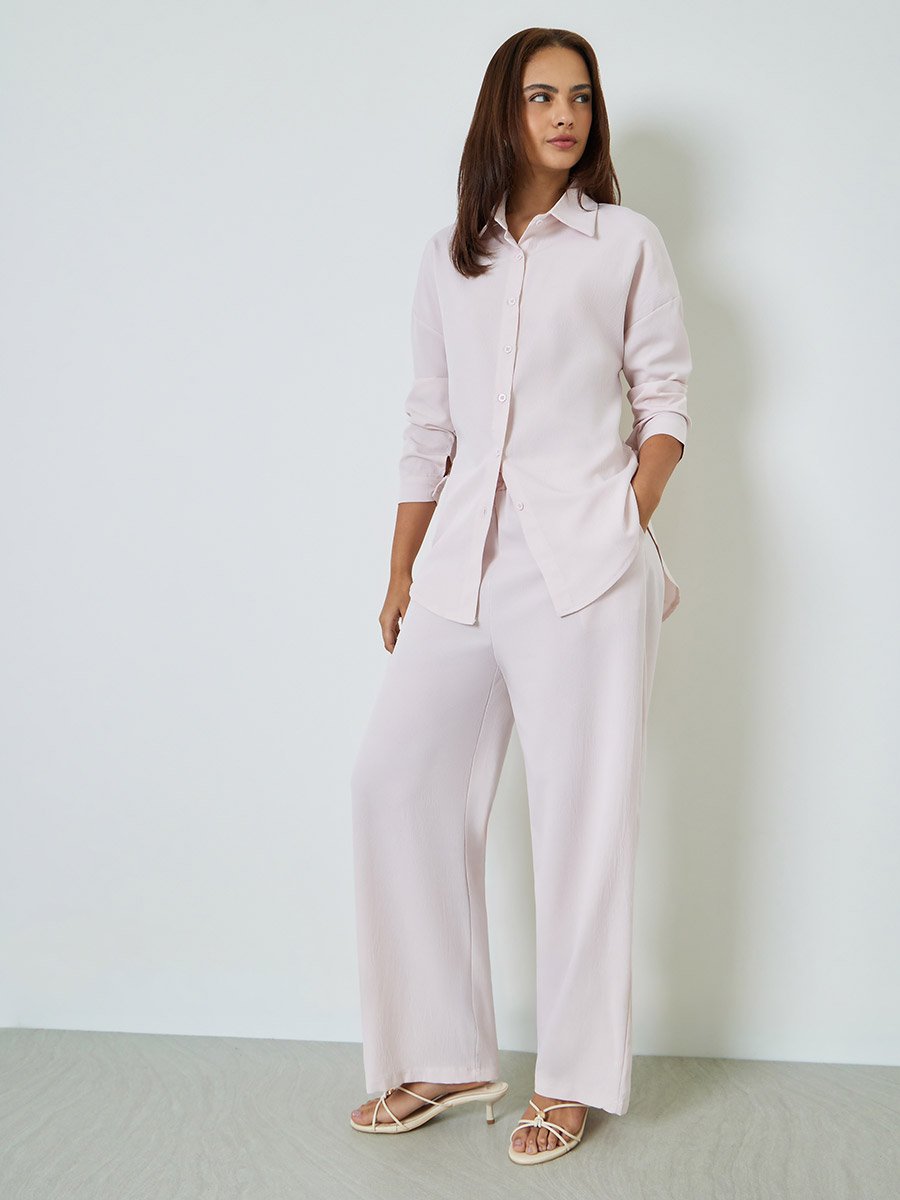 Beige Shirt and Wide Leg Pants Set