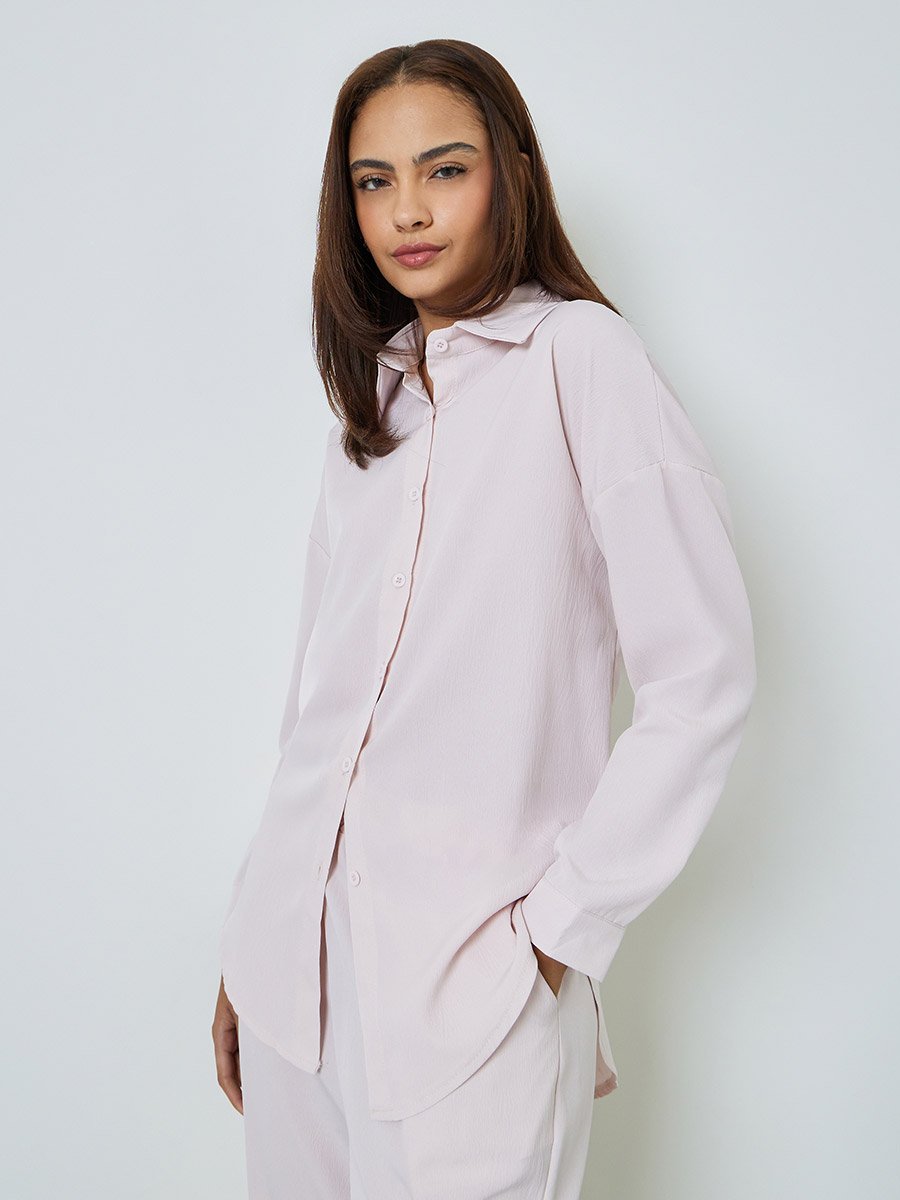 Beige Shirt and Wide Leg Pants Set