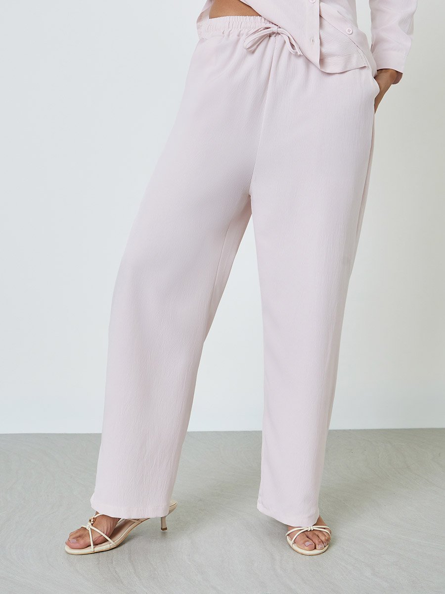 Beige Shirt and Wide Leg Pants Set