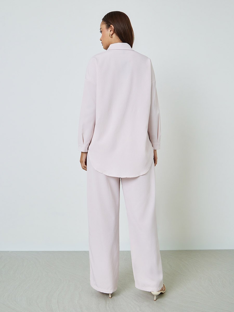 Beige Shirt and Wide Leg Pants Set