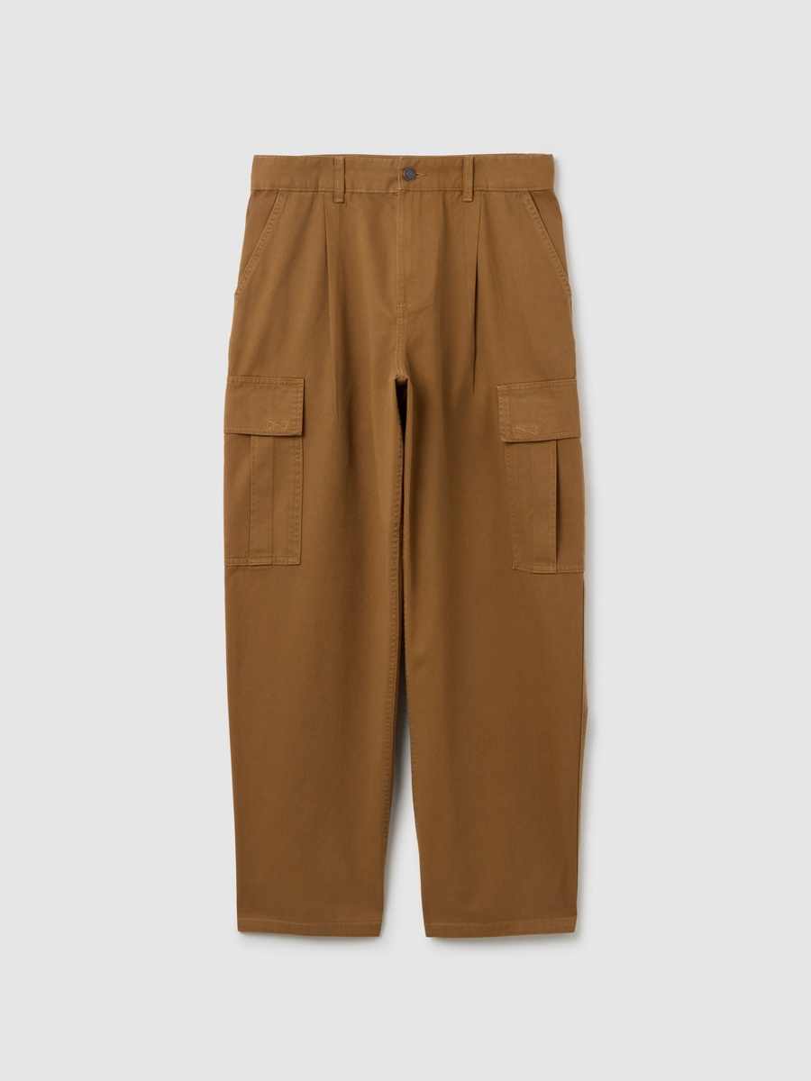 Men Brown Baggy Pure Cotton Cargo Trousers