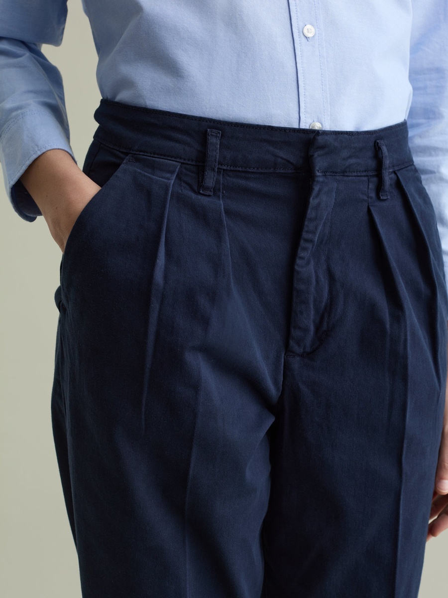 Women Dark Blue Stretch Cotton Chinos