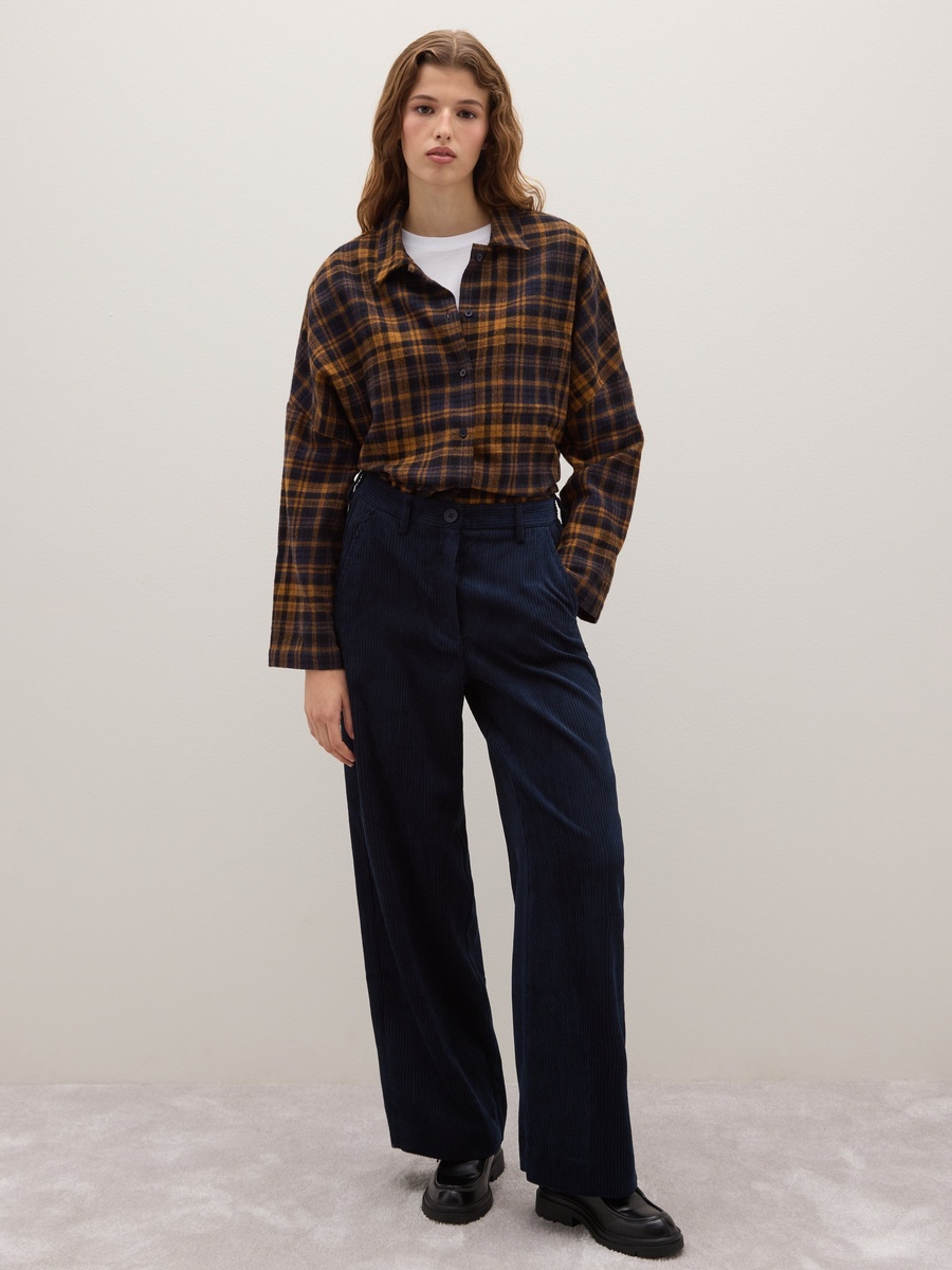 Women Navy Blue Regular Fit Stretch Trousers