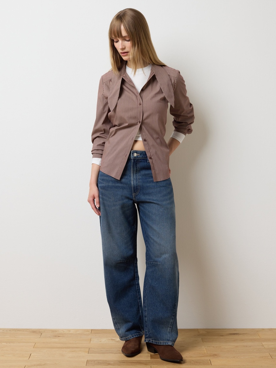 Brown Striped Cotton-Blend Shirt