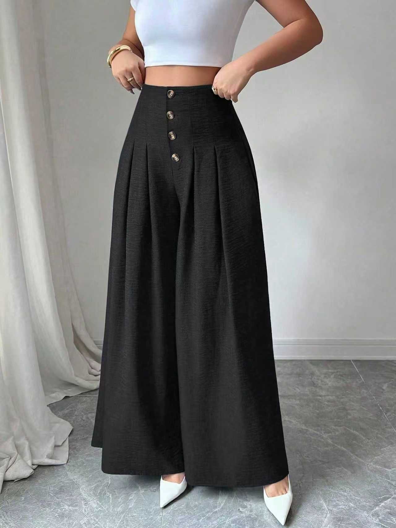 Black Button-Fly Extreme Wide Leg Pants