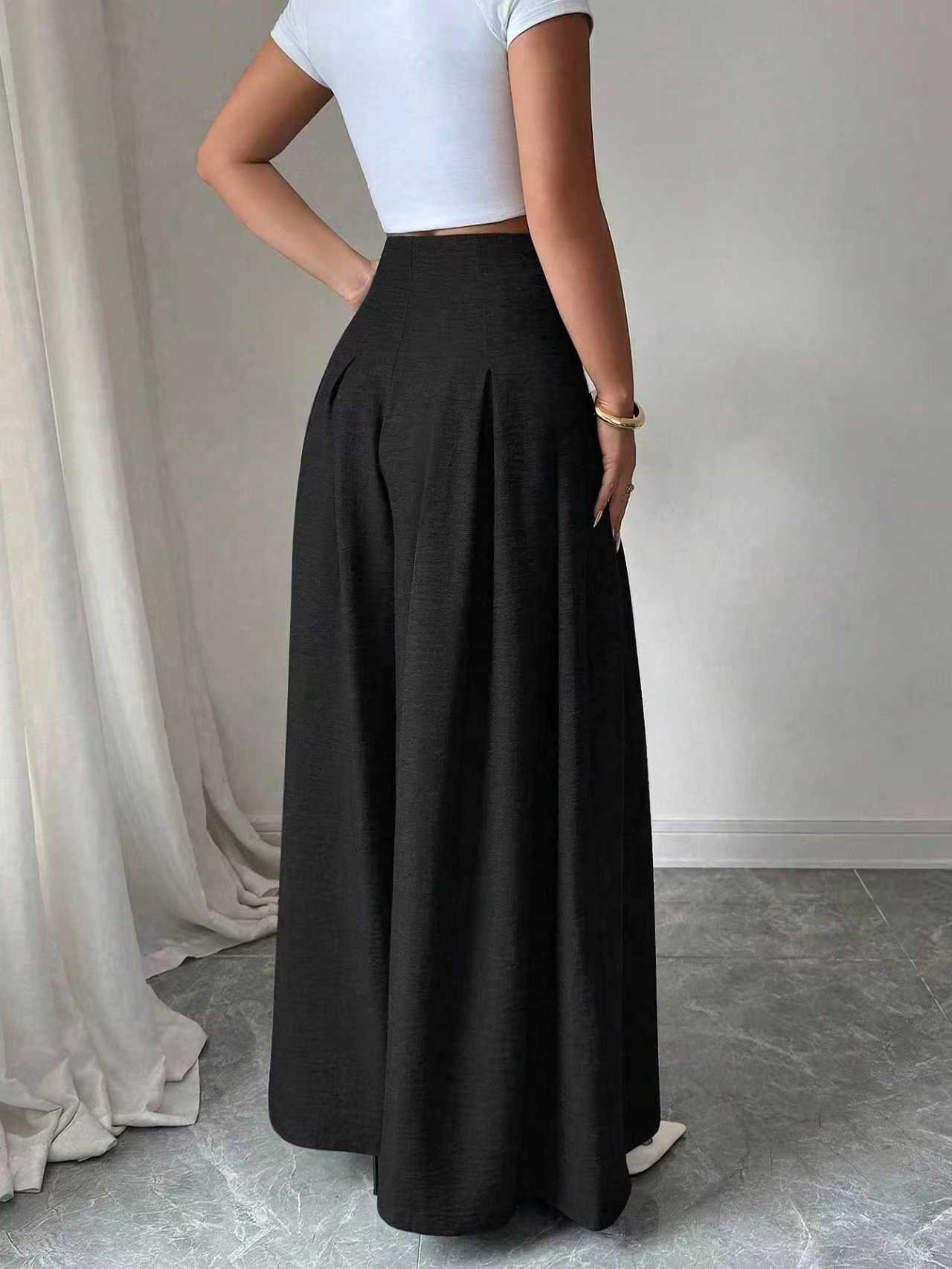 Black Button-Fly Extreme Wide Leg Pants