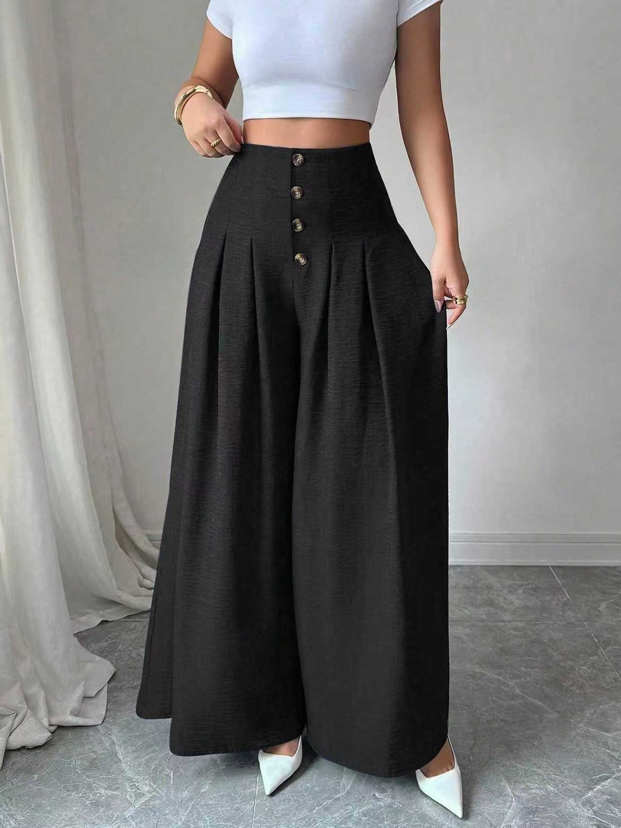 Black Button-Fly Extreme Wide Leg Pants